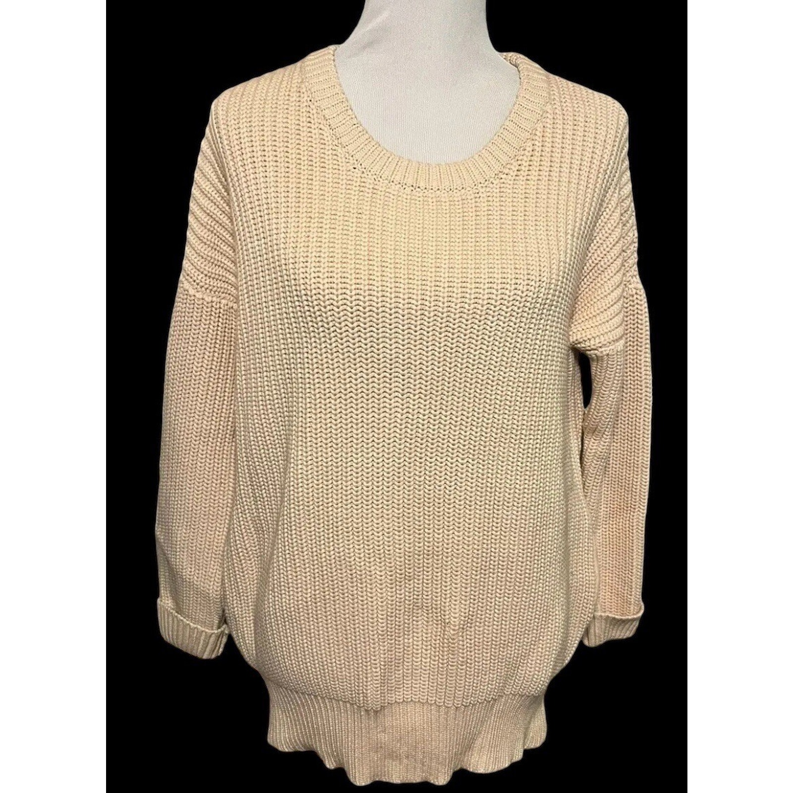 Demylee Cotton Sweater Lpullover Chunky Knit Crew Neck Oversized Drop Shoulder